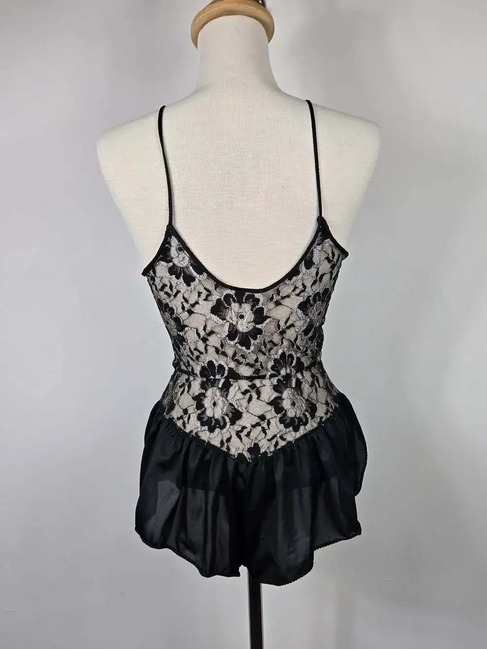 Vintage Undercover Wear Black Lace Teddy Romper Bodysuit Small Lingerie USA